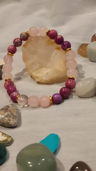 Pulsera Jaspe Imperial y Cuarzo Rosa