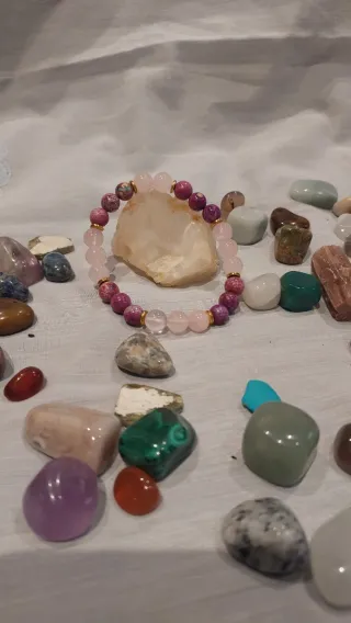 Pulsera Jaspe Imperial y Cuarzo Rosa