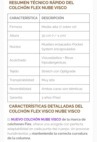 Colchón Flex Nube Visco para cama de 90 Como Nuevo
