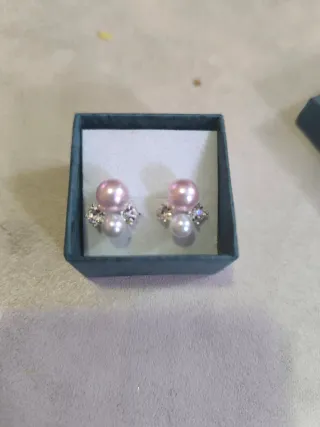 Pendientes perlas rosa y blancas