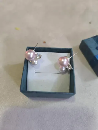 Pendientes perlas rosa y blancas