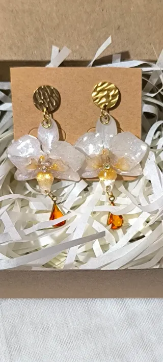 Pendientes Orquídea Mini Naranja y Blanco