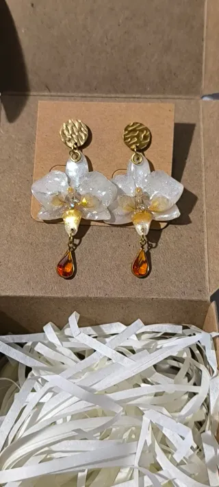 Pendientes Orquídea Mini Naranja y Blanco