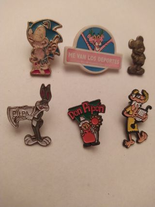 Lote 6 pins antiguos: Sonic, Pantera Rosa, Bugs Bu