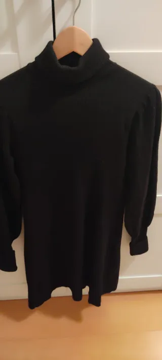 Vestido Zara Negro Cuello Alto Manga Abullonada