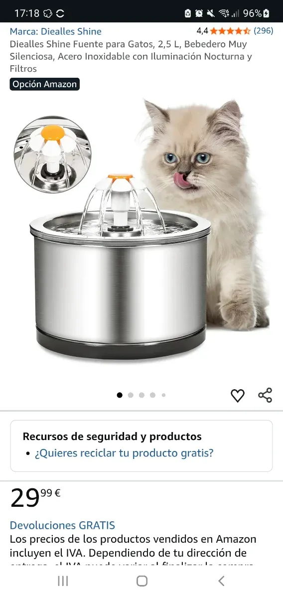 Fonte de água para gatos e cães