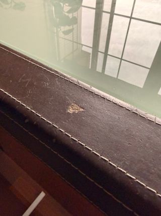 Mesa cristal extensible cuero + 4 sillas