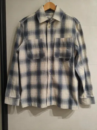 Sobrecamisa ZARA cuadros beige y azul