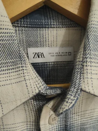 Sobrecamisa ZARA cuadros beige y azul