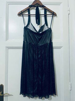 Vestido fiesta plateado y negro