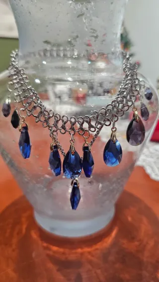 Gargantilla acero  con cristales azules flagelados