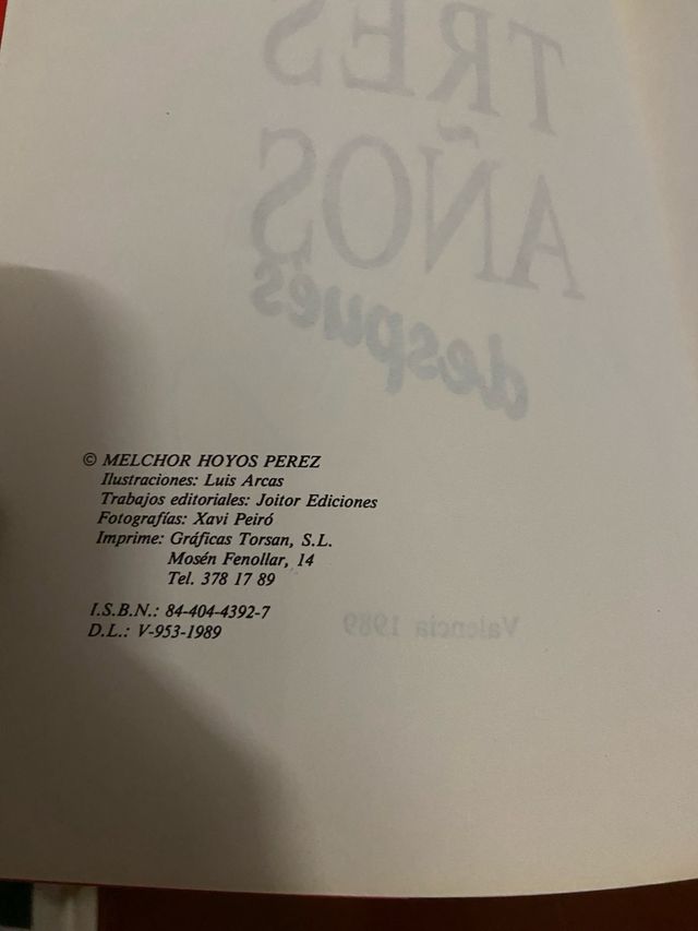 Libro Tres años después de Melchor Hoyos