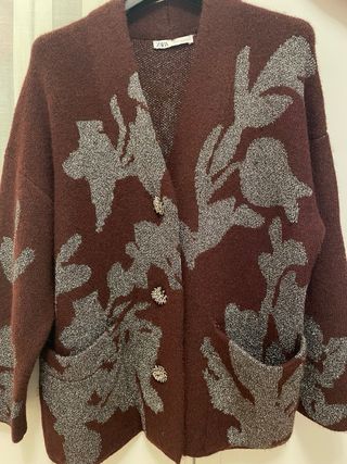 Chaqueta Zara Punto Burdeos Talla M