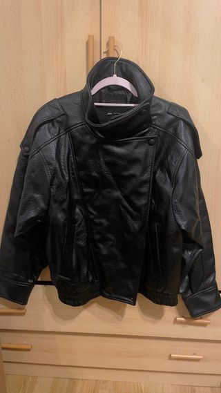 Cazadora Biker Cuello Subido Negra