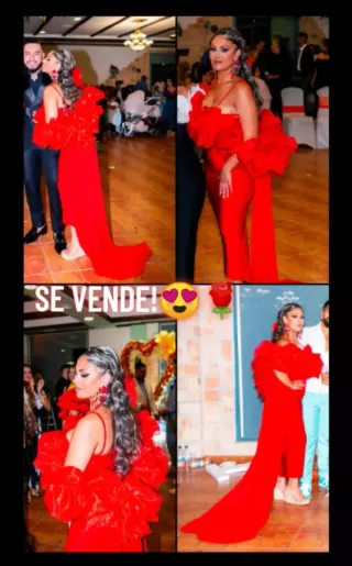 Vestido de fiesta gitana rojo con rosas