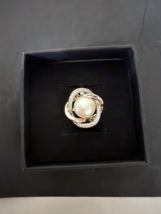 Anillo Plata Perla y Circonitas Ajustable