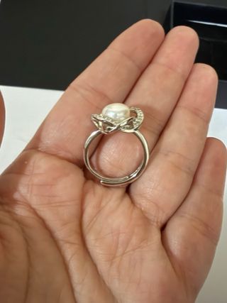 Anillo Plata Perla y Circonitas Ajustable