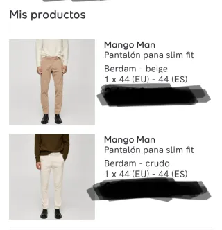 2 Pantalones Mango T44 Slim Fit