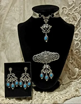 Aderezo Artesanal Huertana Fallera Plata Turquesa