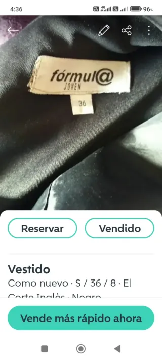 Vestido negro El Corte Inglés Talla S