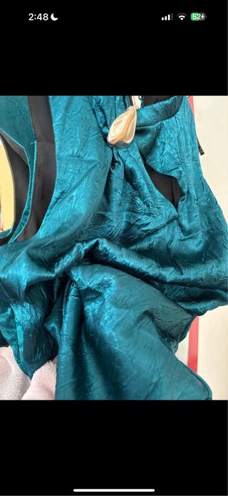 Vestido satinado jacquard verde Zara S