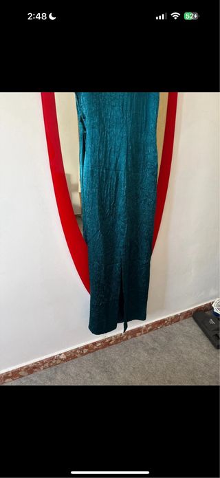 Vestido satinado jacquard verde Zara S
