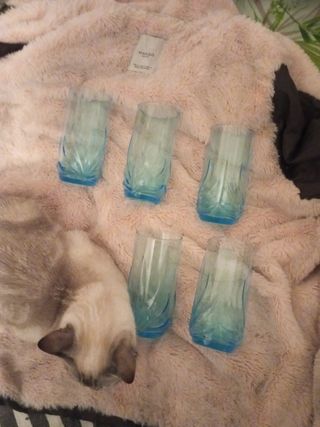 Lote 5 bicchieri in cristallo blu antico