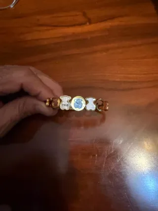 Pulsera Tous Oso Dorado y Blanco