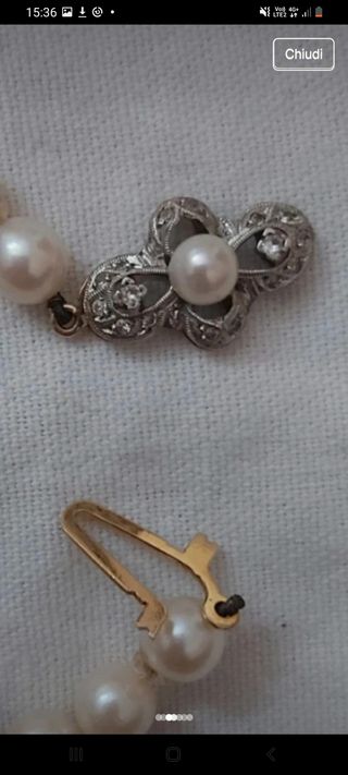 Collana Perle Vintage Chiusura Oro 18k Diamanti