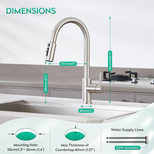 Torneira CREA cozinha 3 vias Aço Inox. Escovado