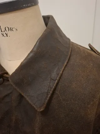 Giacca Pelle Vintage Marrone Verde Militare