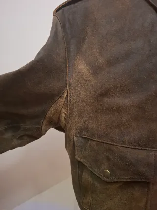 Giacca Pelle Vintage Marrone Verde Militare