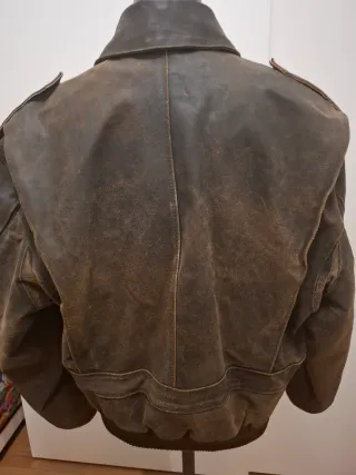 Giacca Pelle Vintage Marrone Verde Militare