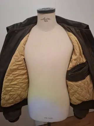 Giacca Pelle Vintage Marrone Verde Militare