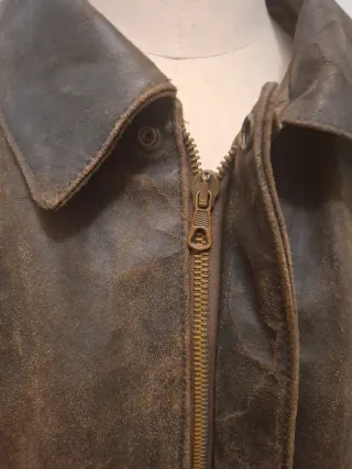 Giacca Pelle Vintage Marrone Verde Militare