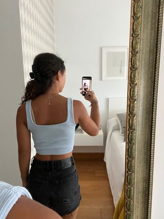 Top canalé azul Stradivarius Talla XS