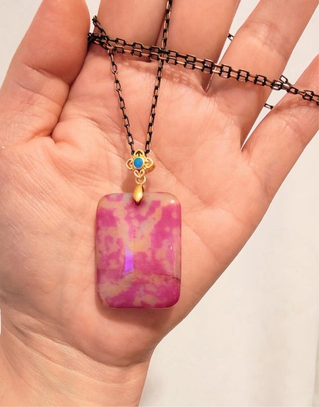 Collar Ágata Rosa y Dorado natural