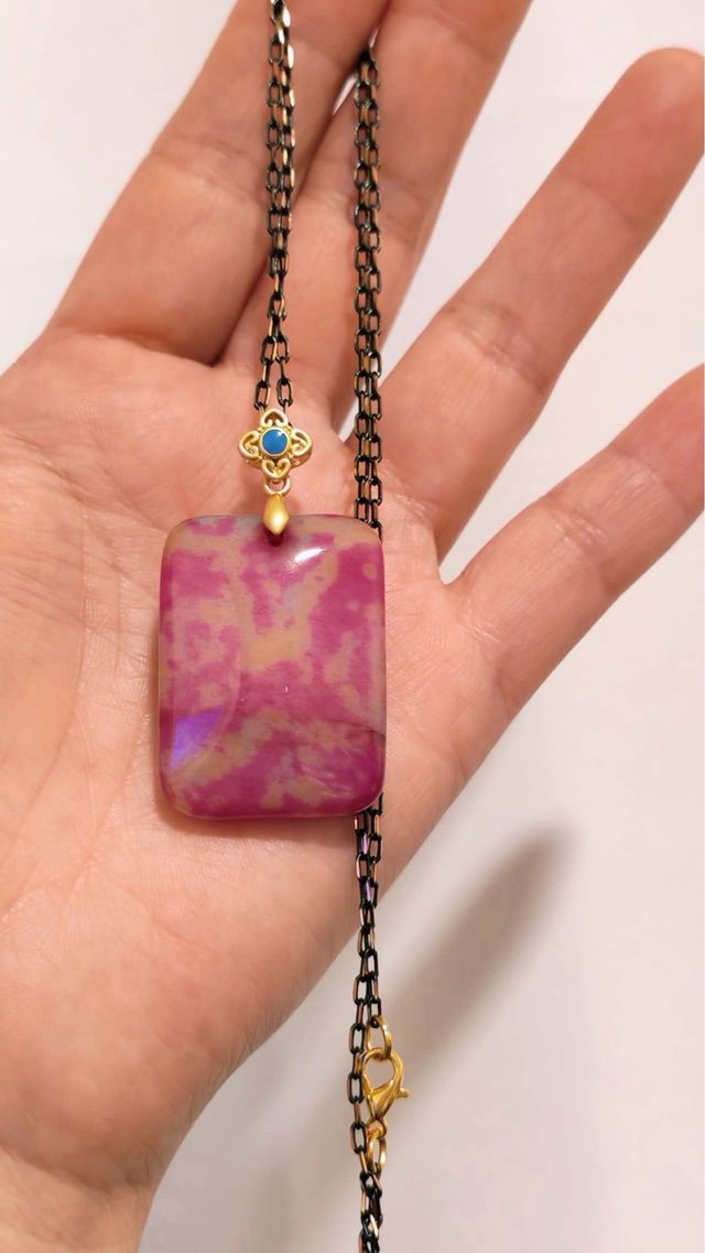 Collar Ágata Rosa y Dorado natural