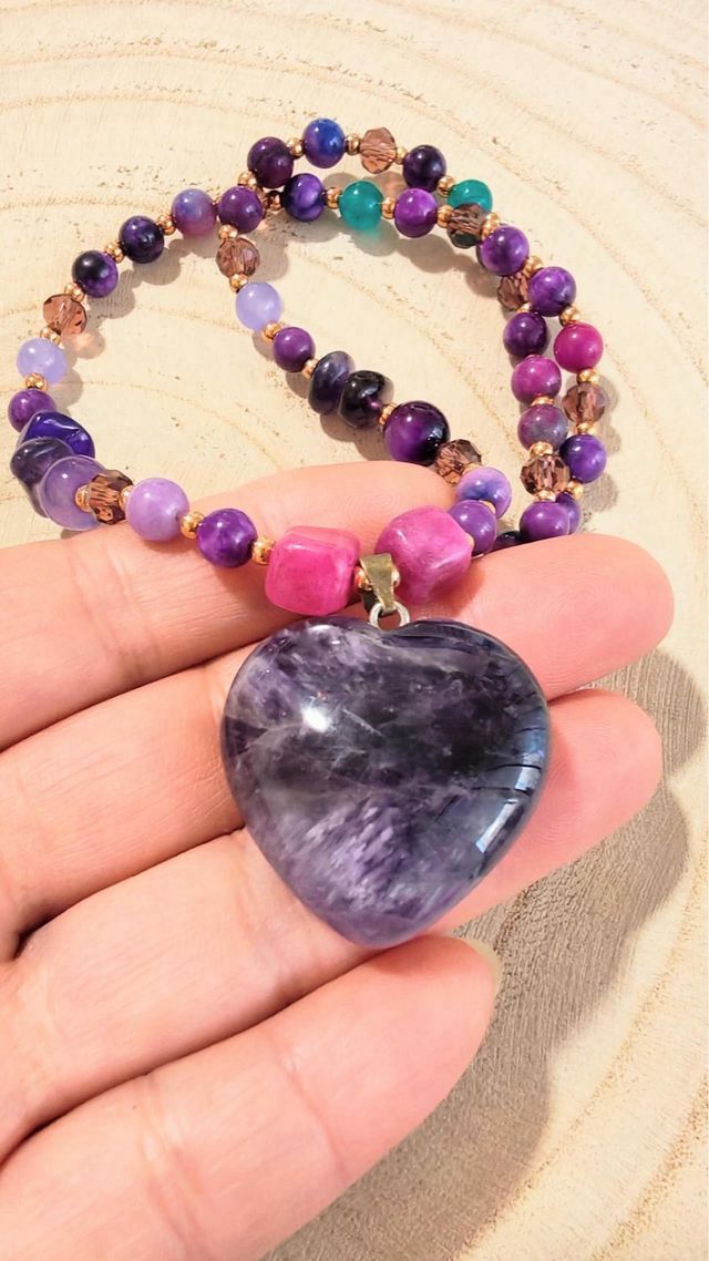 Collar Corazón Amatista Piedras Naturales
