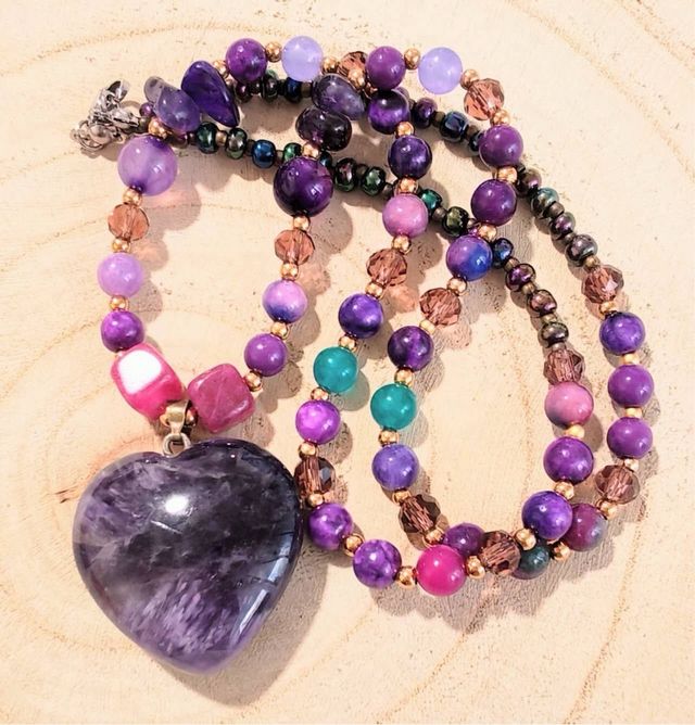 Collar Corazón Amatista Piedras Naturales