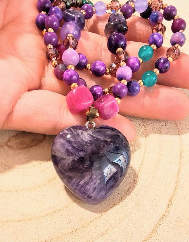 Collar Corazón Amatista Piedras Naturales
