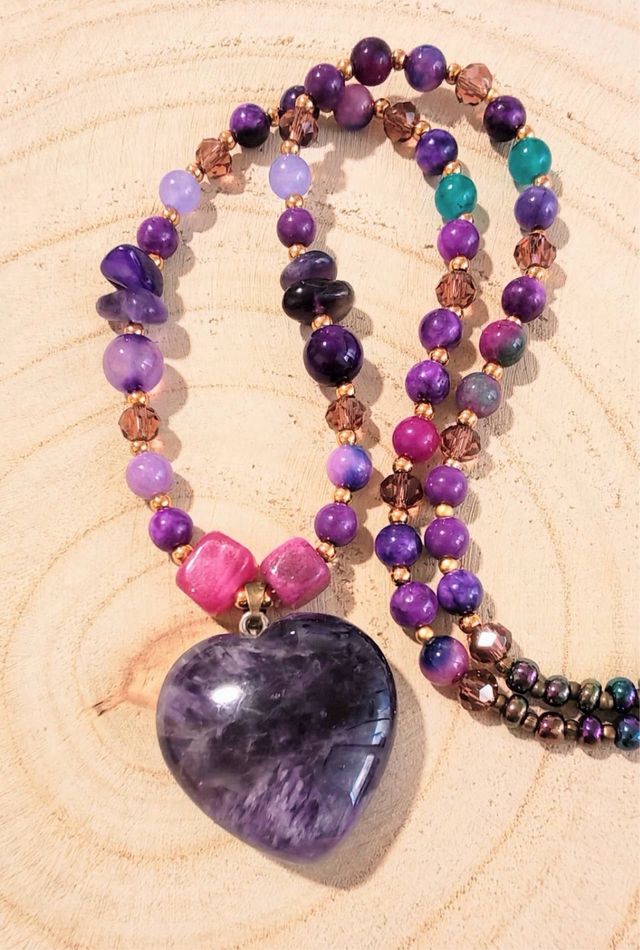 Collar Corazón Amatista Piedras Naturales