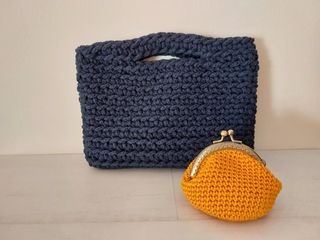 Bolso clucth nuevo crochet azul marino