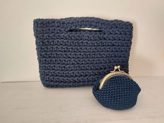 Bolso clucth nuevo crochet azul marino