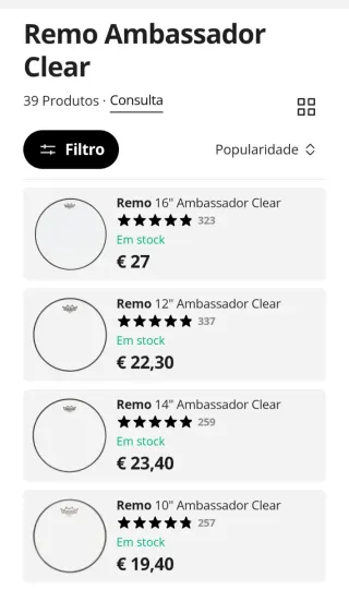 Parches Remo Ambassador Clear (10-12-14-16)