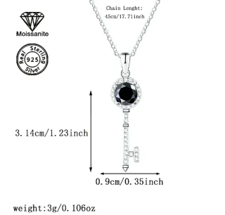 Colgante Plata  Llave Moissanita Negra