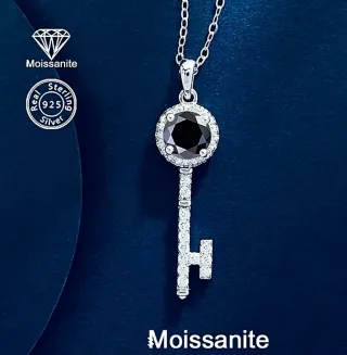 Colgante Plata  Llave Moissanita Negra