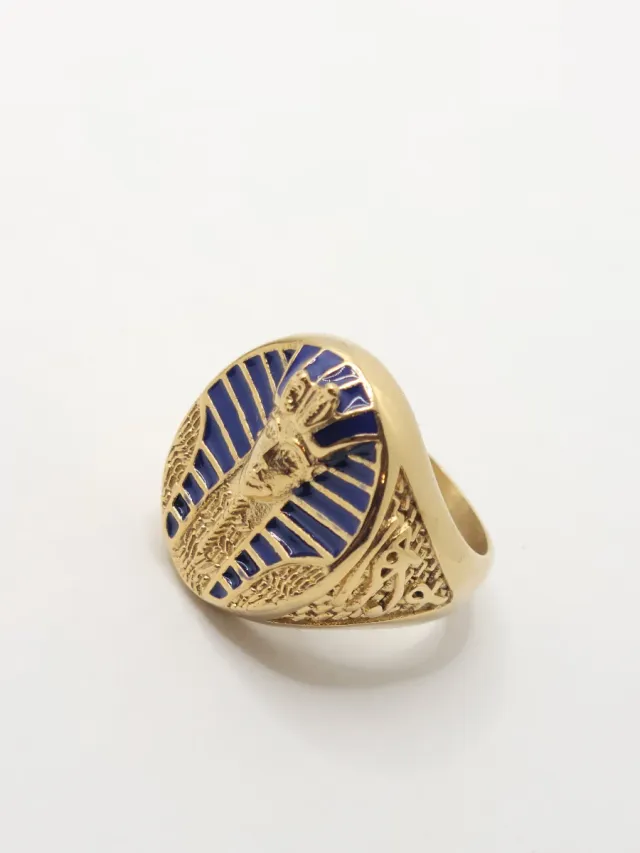 Anillo Faraón Egipcio Acero Quirúrgico Chapado oro