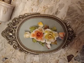 2 Quadretti ovali-Cornice Argentata con Fiori Simi