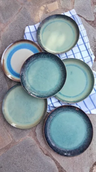 Set 6 piatti ceramica blu e verdi